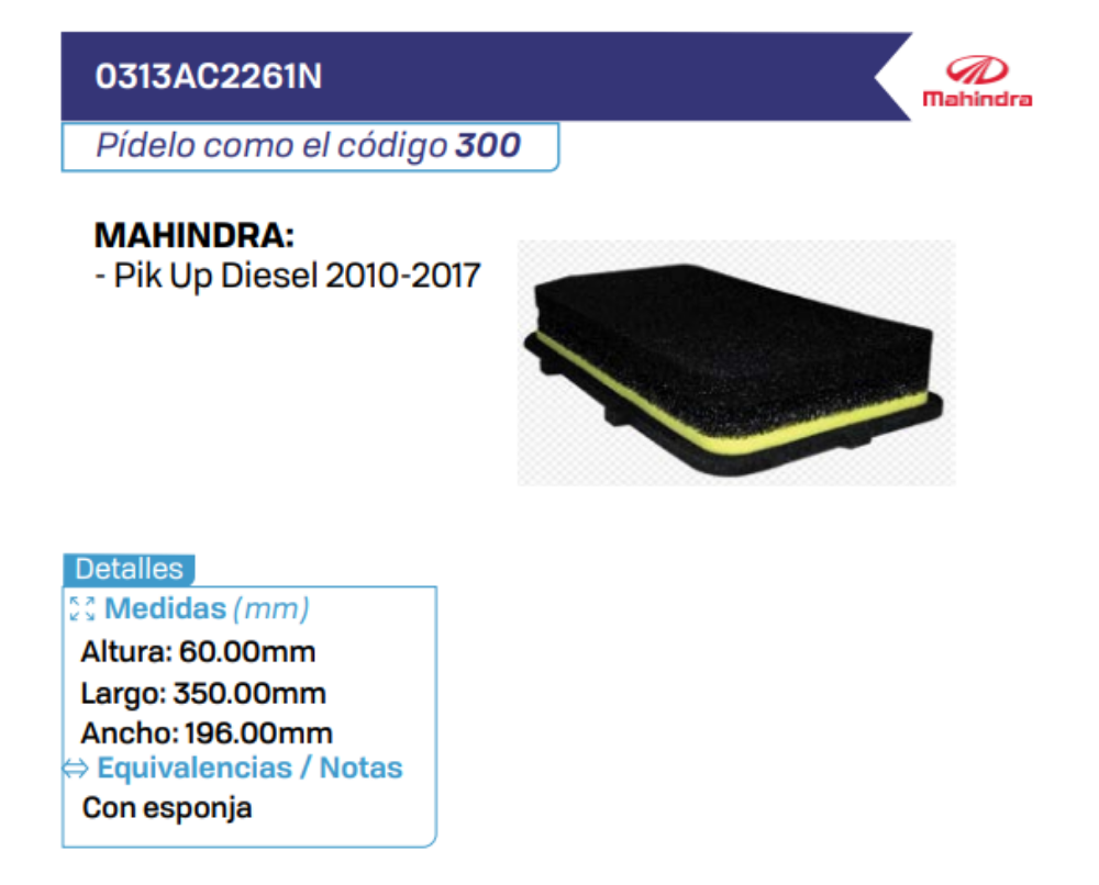 0313AC2261N Filtros de Aire MAHINDRA
