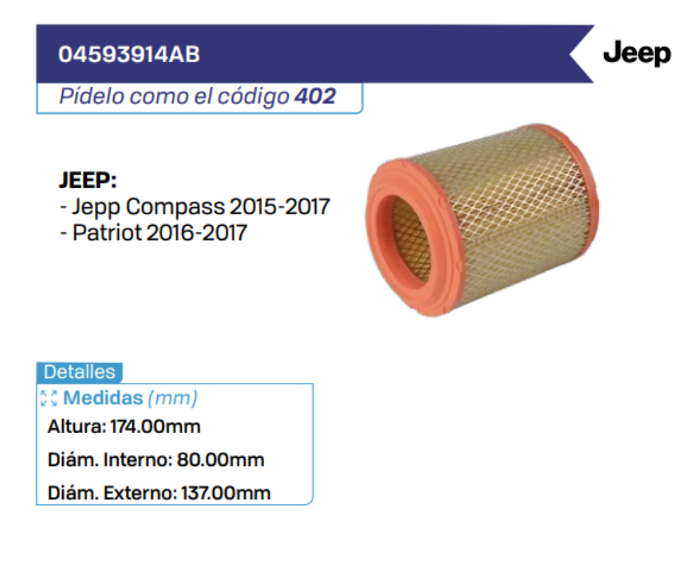04593914AB Filtros de Aire JEEP