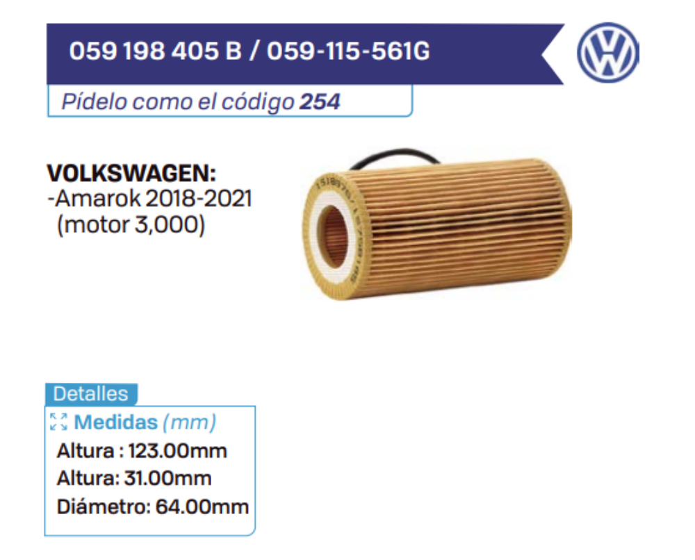 059 198 405 B _ 059-115-561G Filtros de aceite VOLKSWAGEN