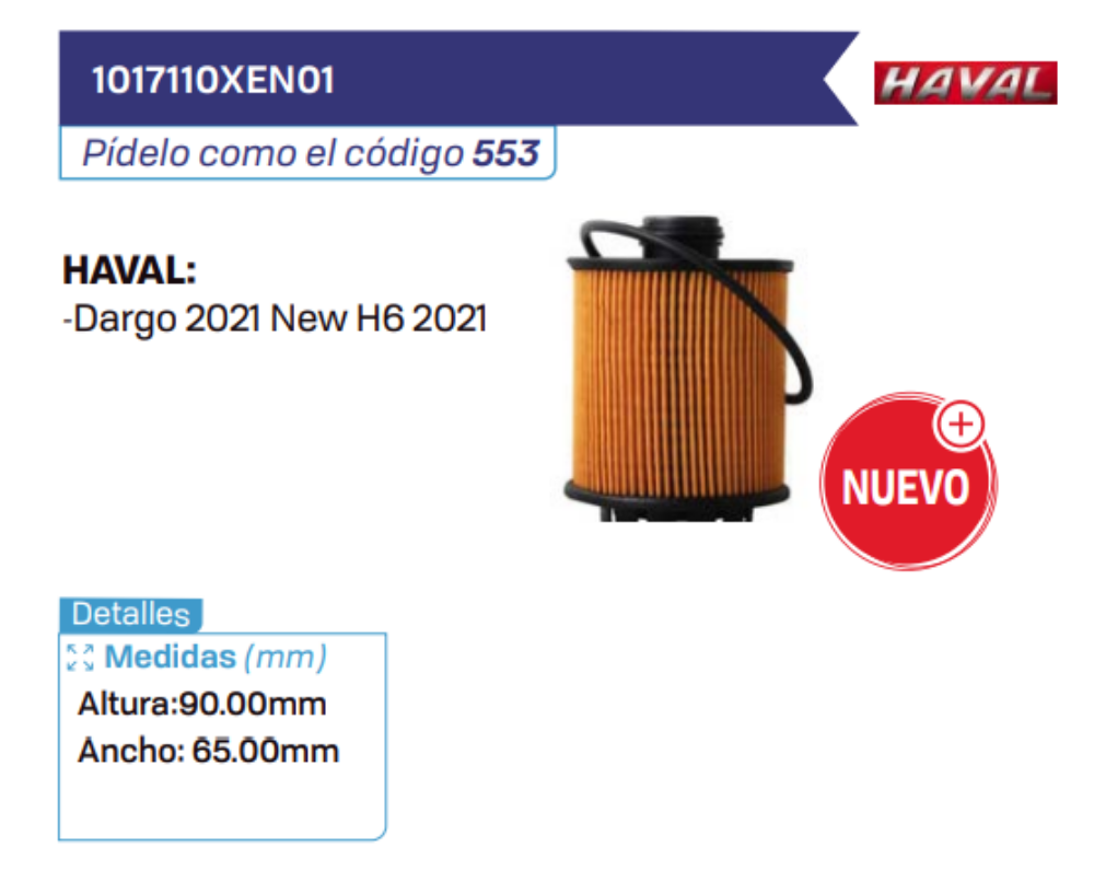 1017110XEN01 Filtros de aceite HAVAL