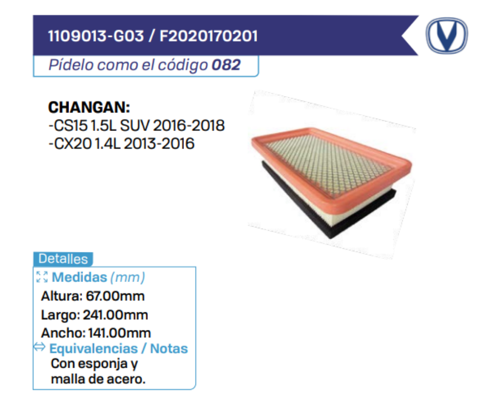 1109013-G03 _ F2020170201 Filtros de aire CHANGAN