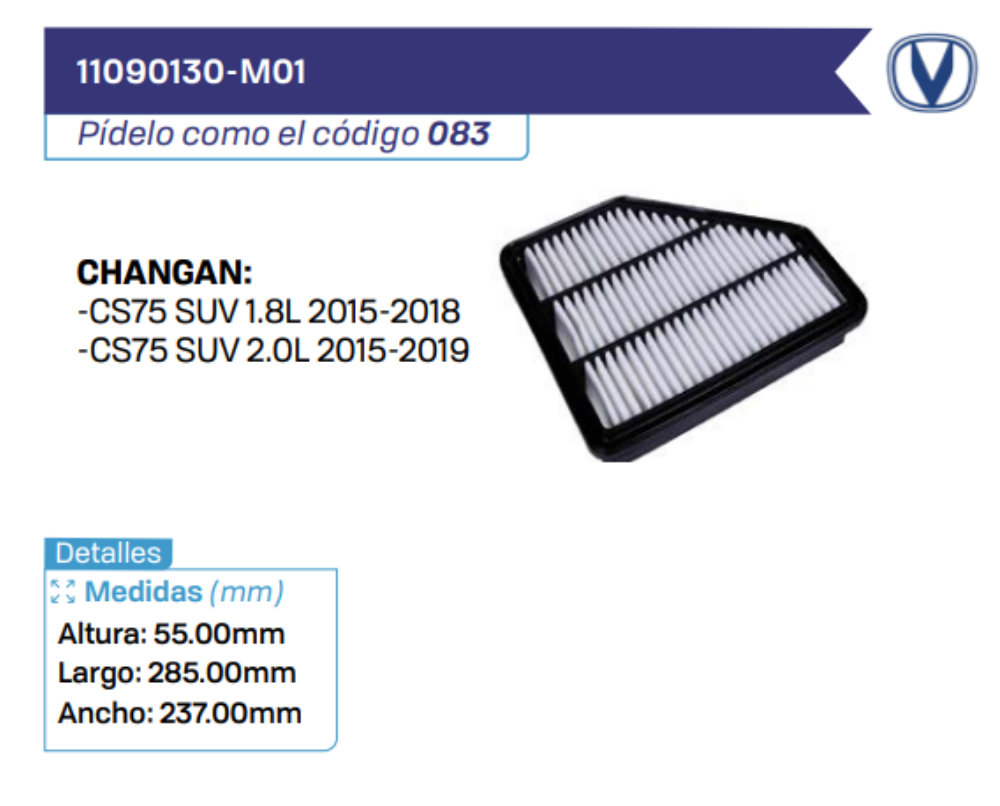 11090130-M01 Filtros de aire CHANGAN
