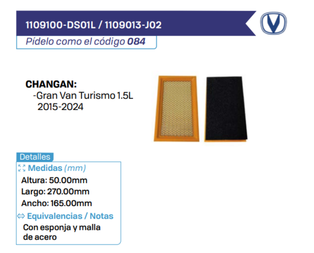 1109100-DS01L _ 1109013-J02 Filtros de aire CHANGAN