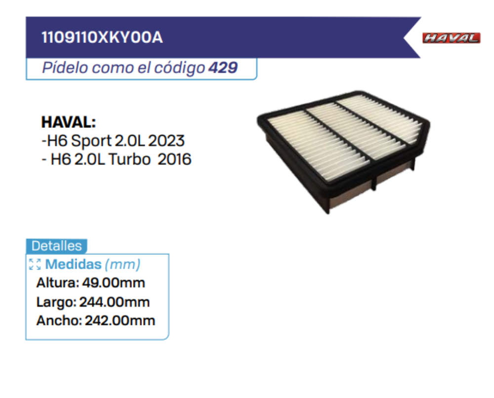 1109110XKY00A Filtros de aire HAVAL