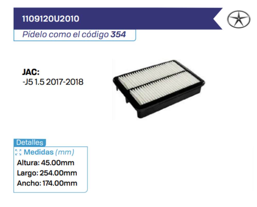 1109120U2010 Filtros de aire JAC