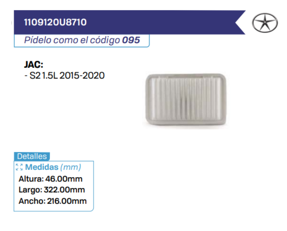 1109120U8710 Filtros de aire JAC