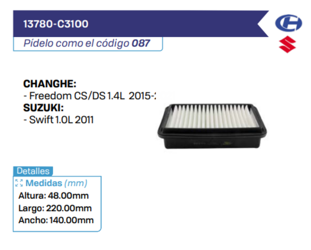 13780-C3100 Filtros de aire CHANGHE - SUZUKI