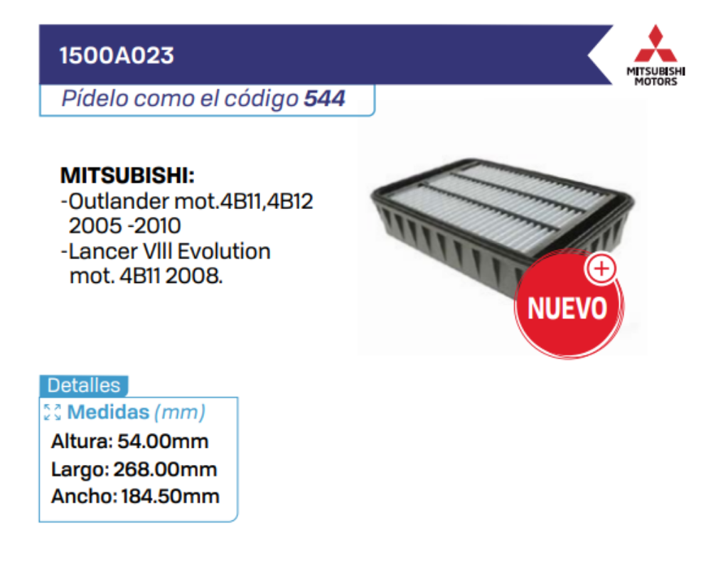 1500A023 Filtros de Aire MITSUBISHI