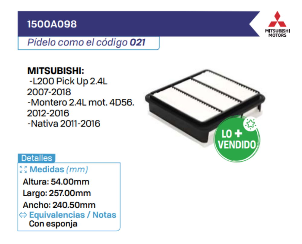 1500A098 Filtros de Aire MITSUBISHI