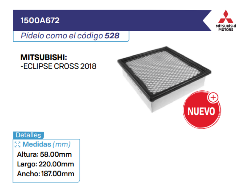 1500A672 Filtros de Aire MITSUBISHI