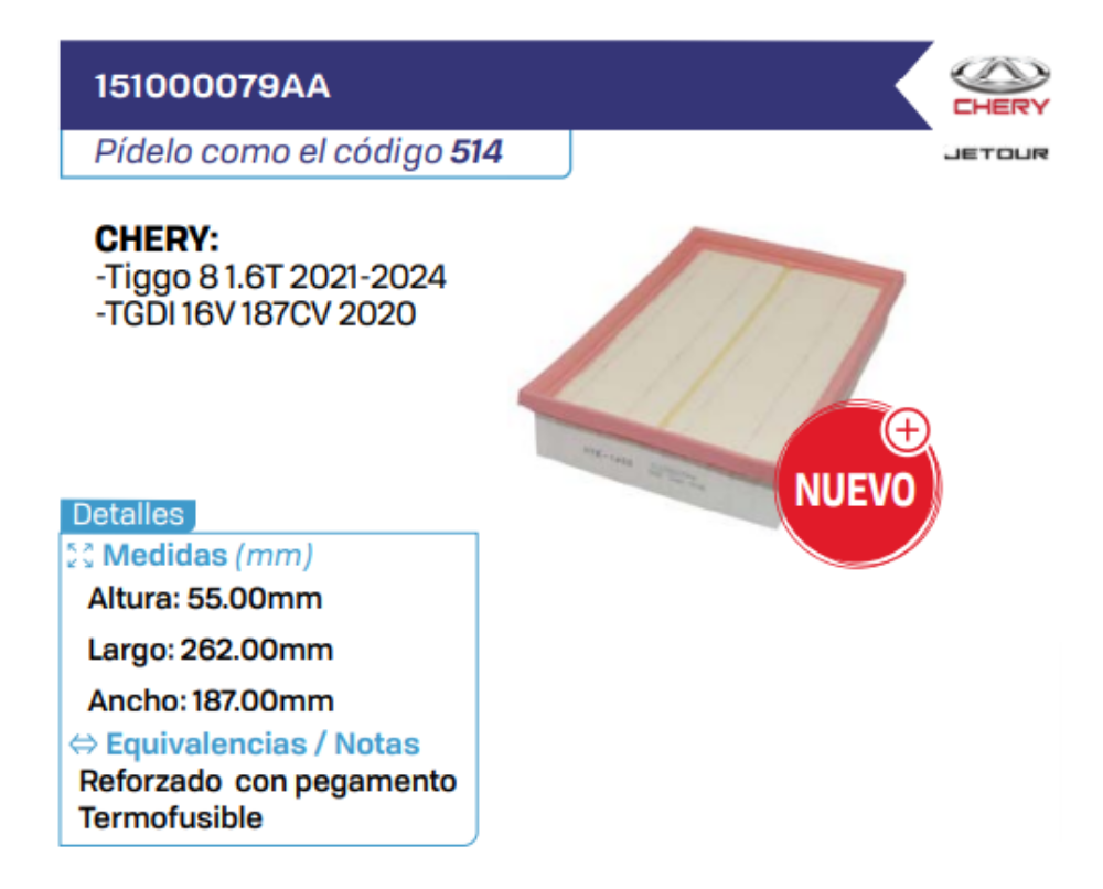 151000079AA Filtros de aire CHERY