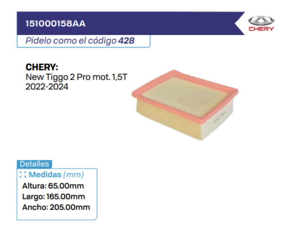 151000158AA Filtros de aire CHERY