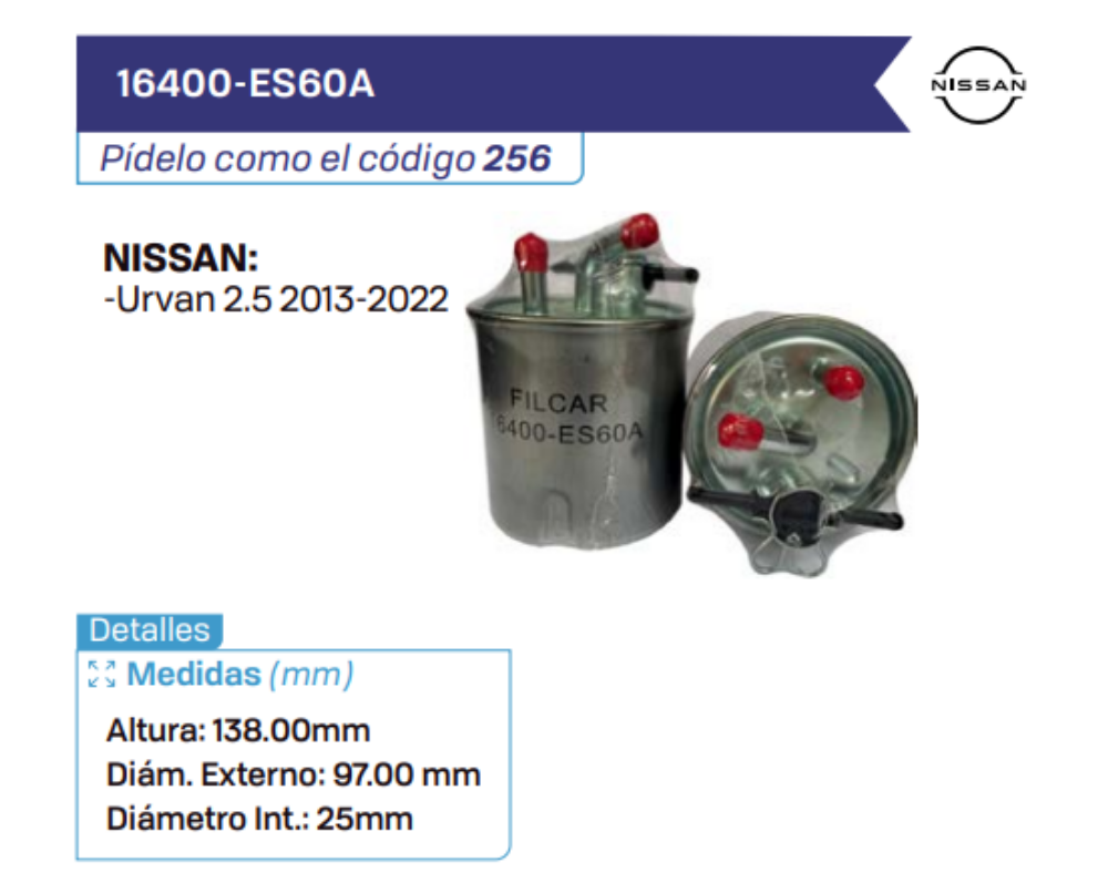 16400-ES60A Filtros de petróleo NISSAN
