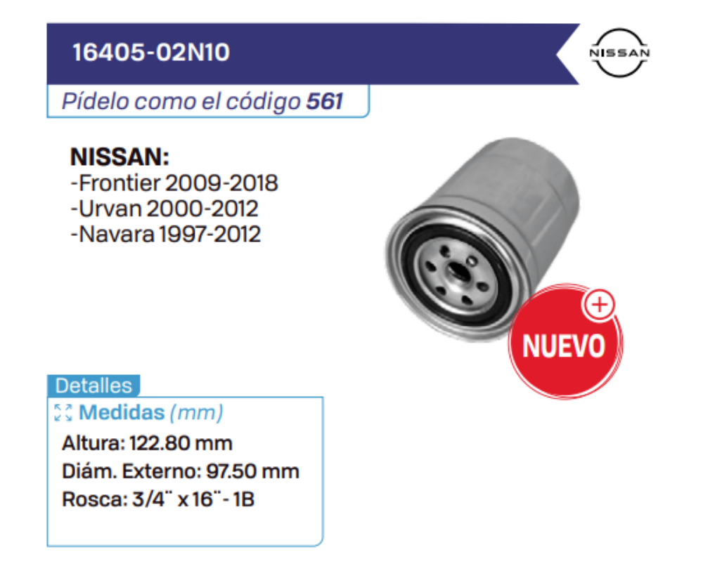 16405-02N10 Filtros de petróleo NISSAN