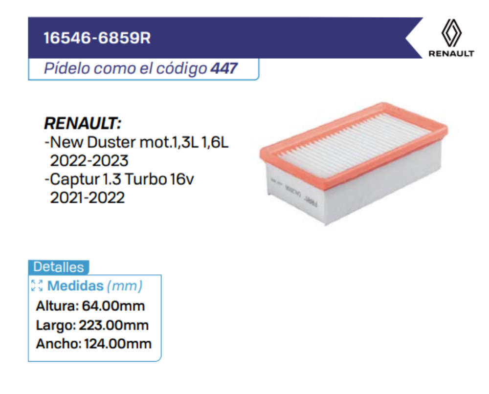16546-6859R Filtros de Aire RENAULT