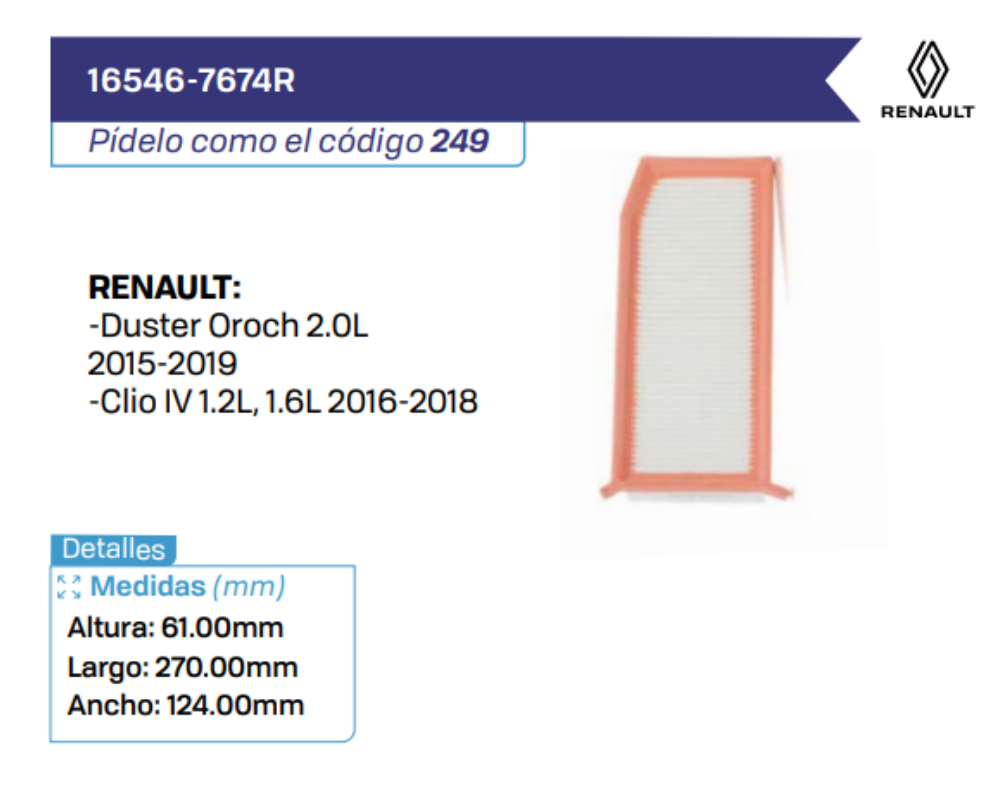 16546-7674R Filtros de Aire RENAULT