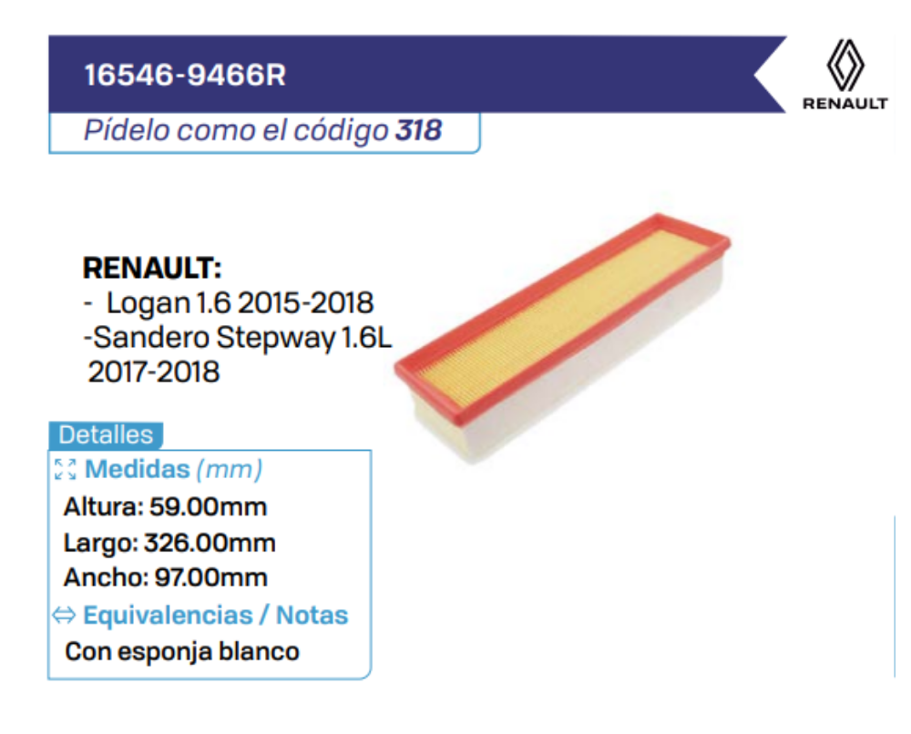 16546-9466R Filtros de Aire RENAULT