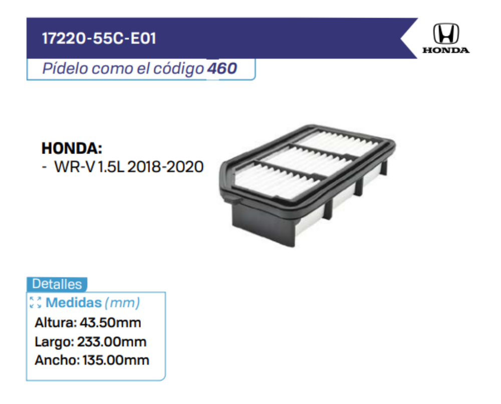 17220-55C-E01 Filtros de Aire HONDA