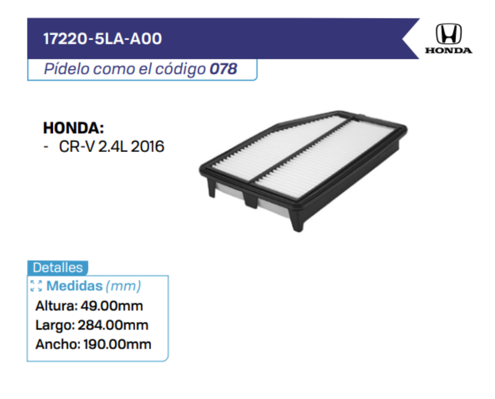 17220-5LA-A00 Filtros de Aire HONDA