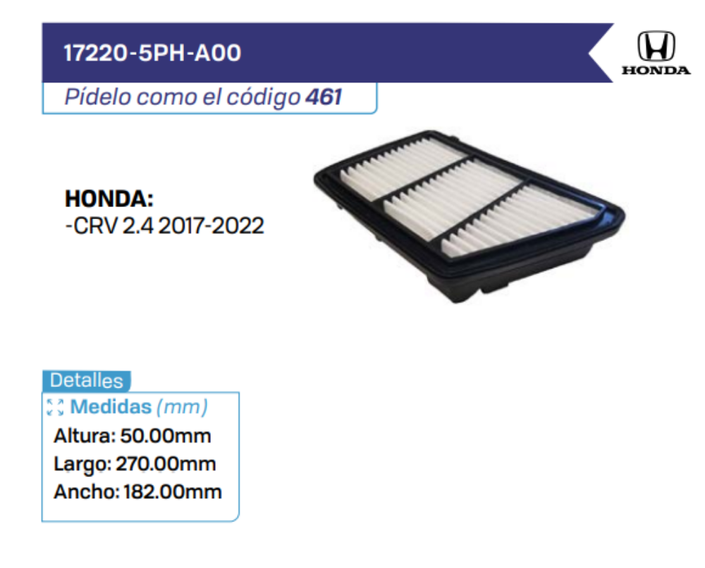 17220-5PH-A00 Filtros de Aire HONDA