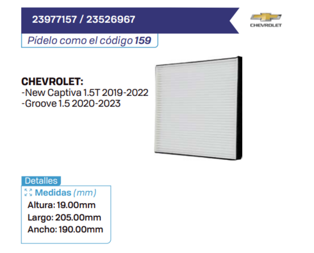 23977157 _ 23526967 Filtros de cabina CHEVROLET