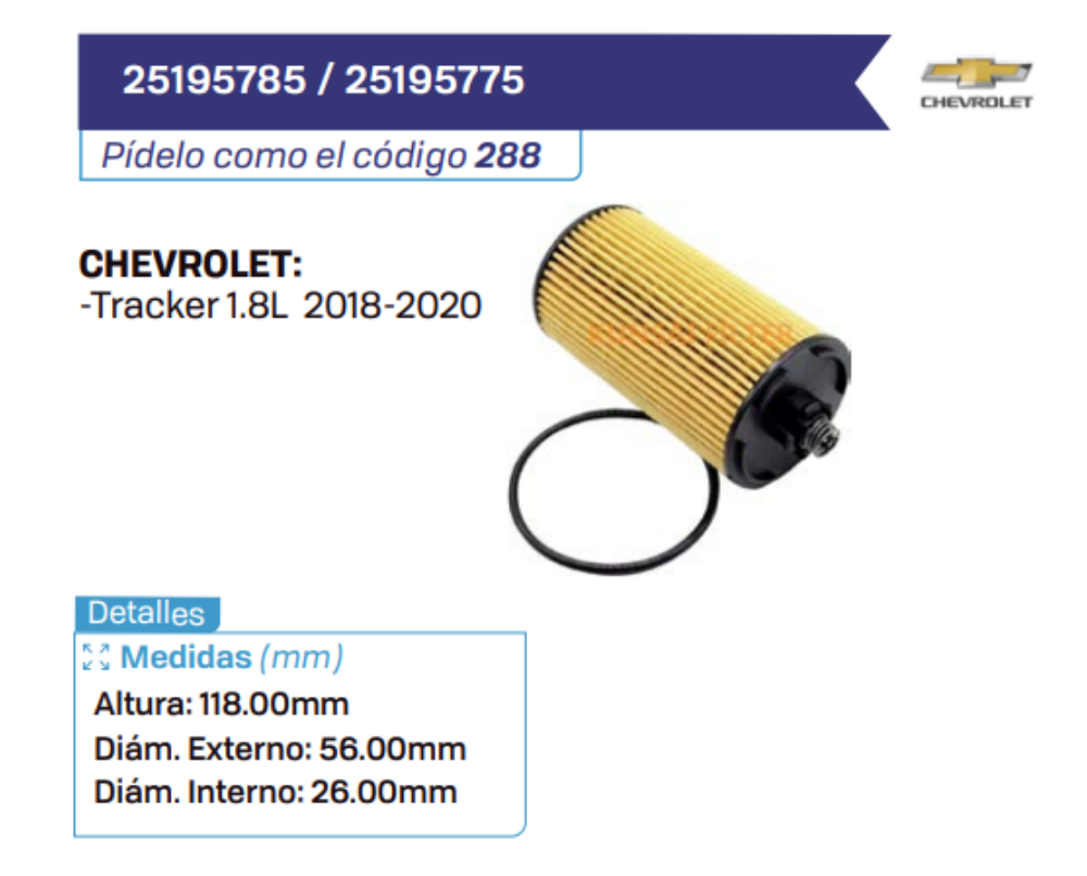 25195785 _ 25195775 Filtros de aceite CHEVROLET
