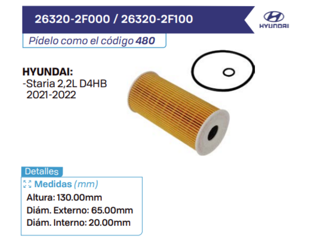 26320-2F000 _ 26320-2F100 Filtros de aceite HYUNDAI
