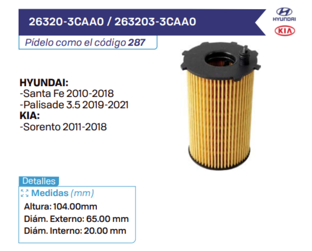 26320-3CAA0 _ 263203-3CAA0 Filtros de aceite HYUNDAI - KIA