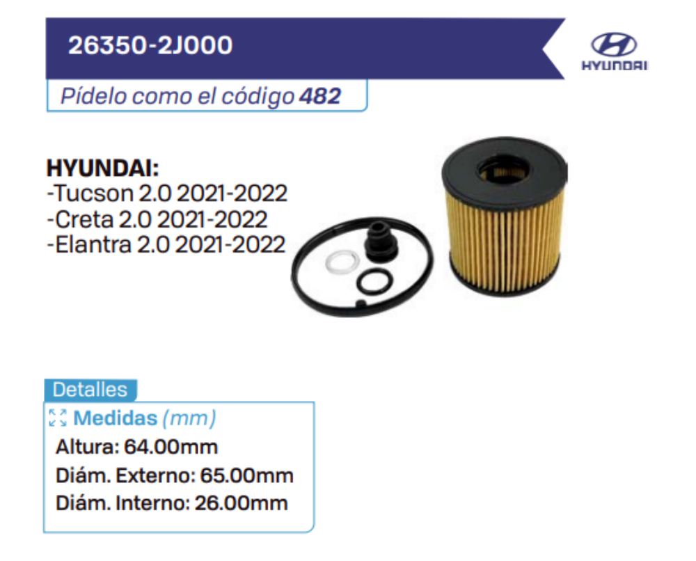 26350-2J000 Filtros de aceite HYUNDAI