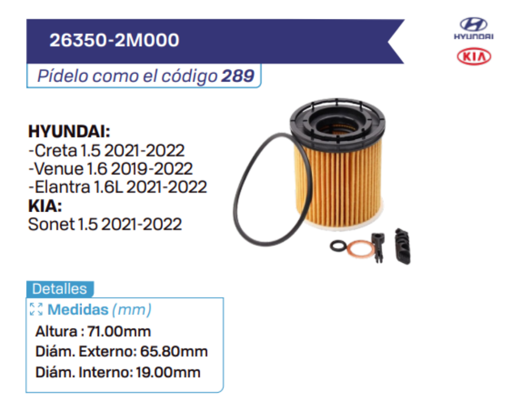 26350-2M000 Filtros de aceite HYUNDAI - KIA