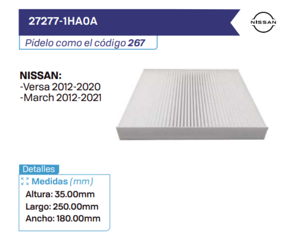 27277-1HA0A Filtros de cabina NISSAN