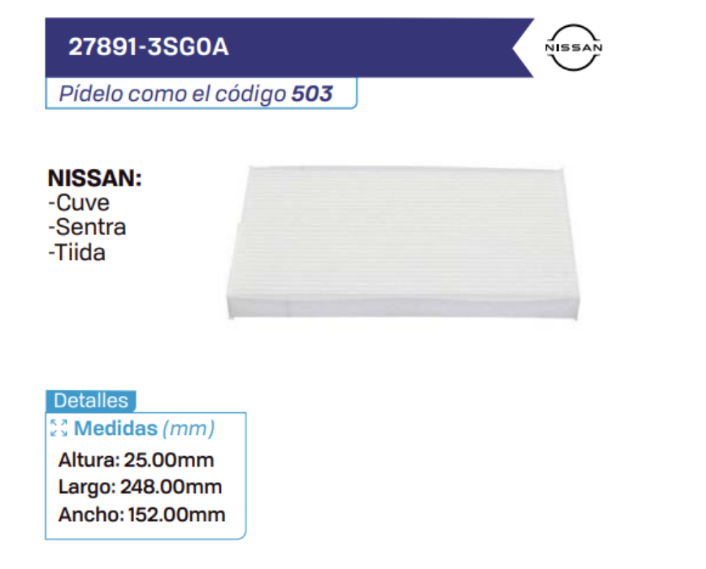 27891-3SG0A Filtros de cabina NISSAN