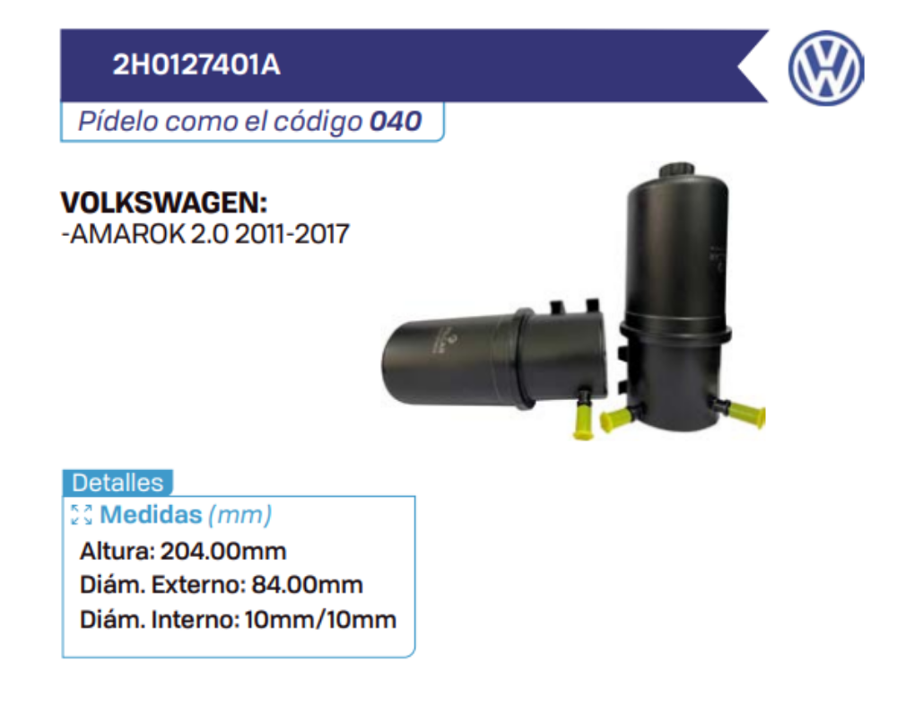 2H0127401A Filtros de petróleo VOLKSWAGEN
