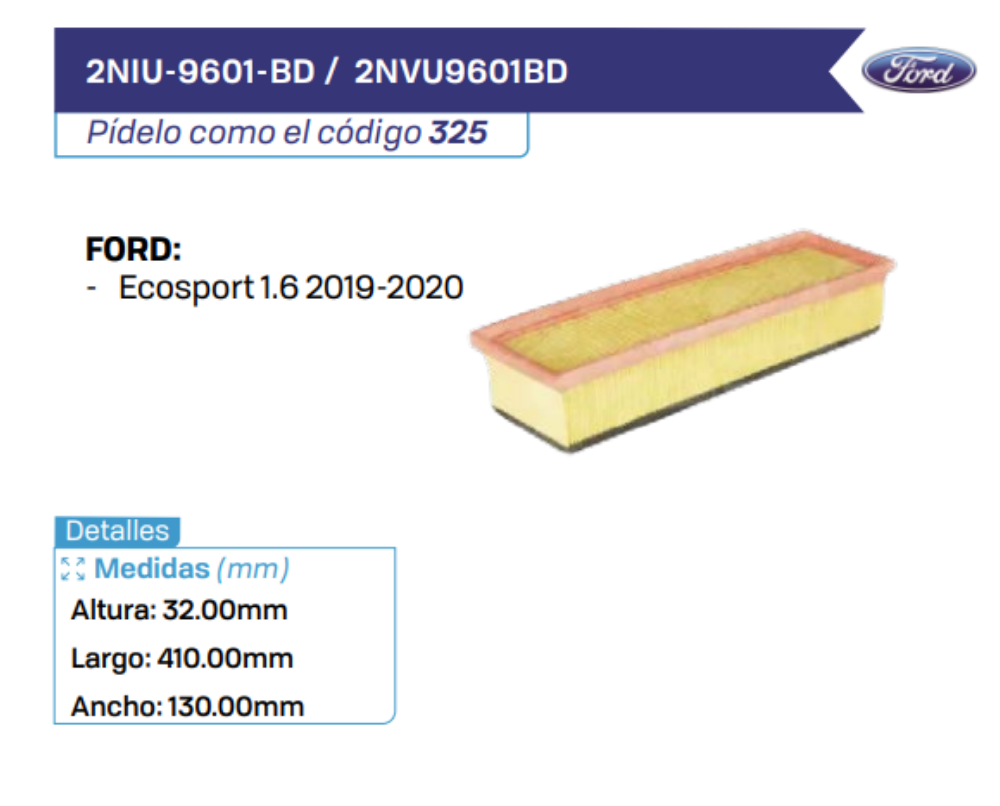 2NIU-9601-BD _ 2NVU9601BD Filtros de Aire FORD