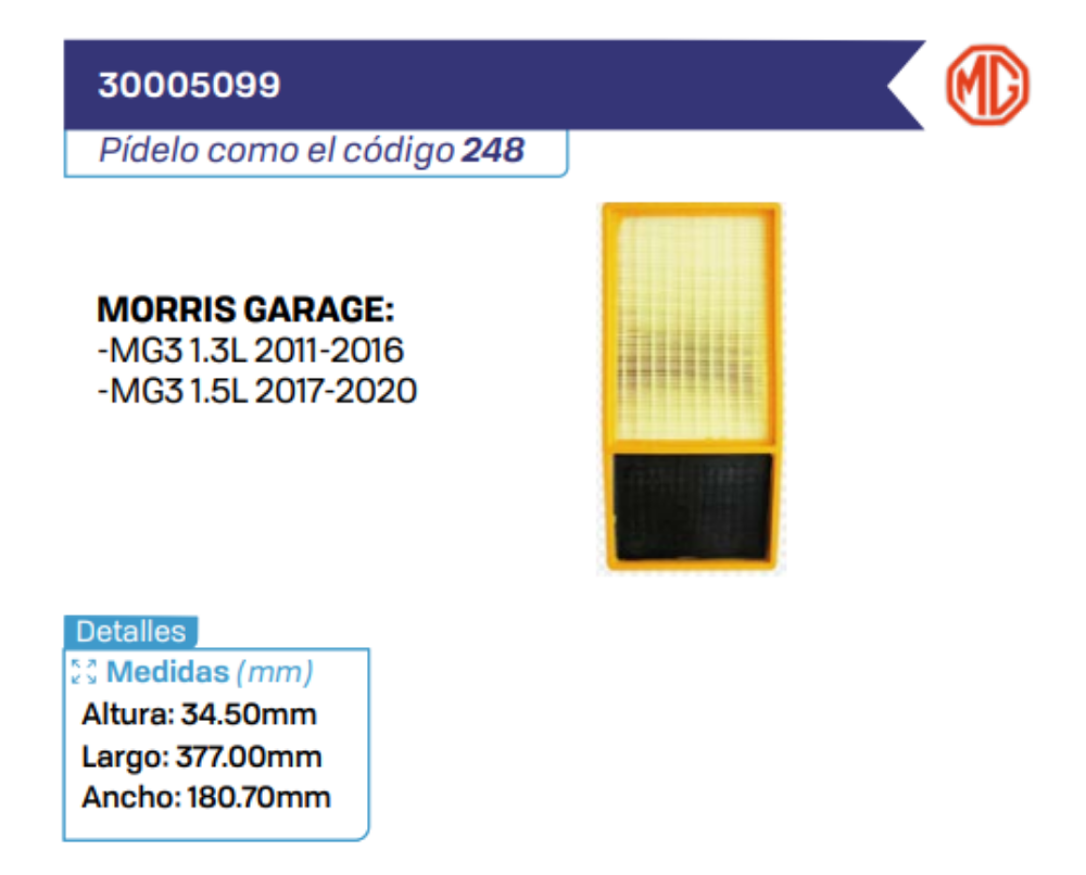 30005099 Filtros de aire MORRIS GARAGE