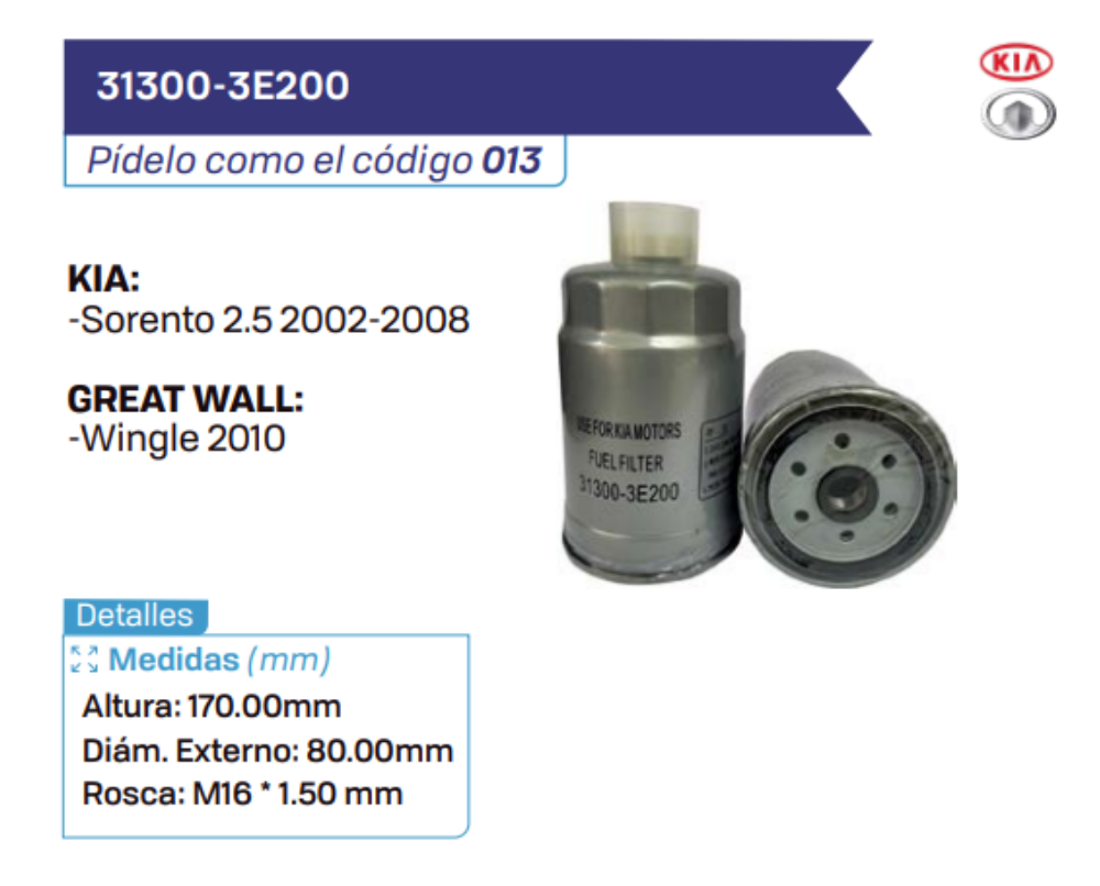 31300-3E200 Filtros de petróleo KIA - GREAT WALL