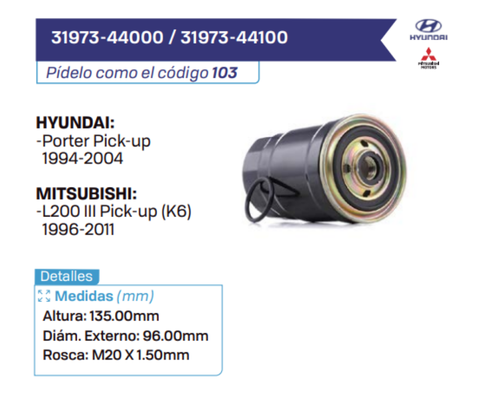 31973-44000 _ 31973-44100 Filtros de petróleo HYUNDAI - MITSUBISHI