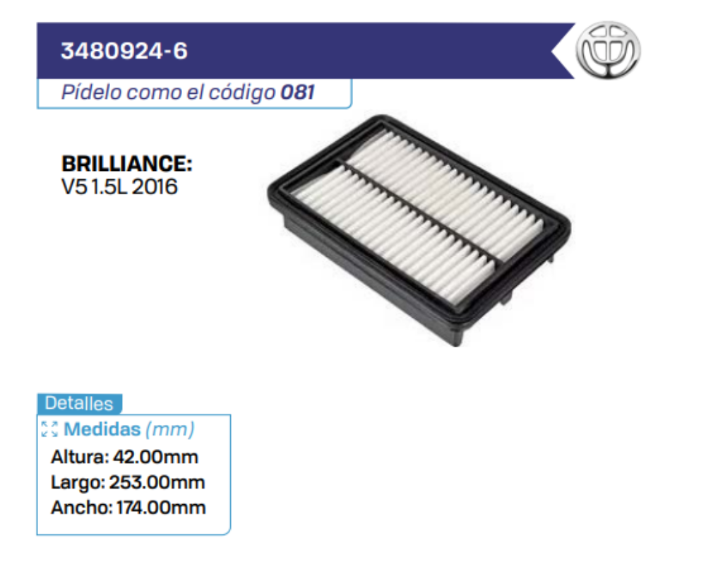 3480924-6 Filtros de aire BRILLIANCE
