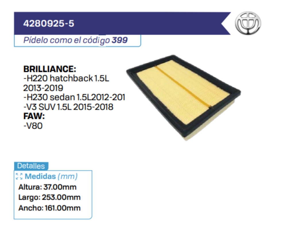 4280925-5 Filtros de aire BRILLIANCE - FAW