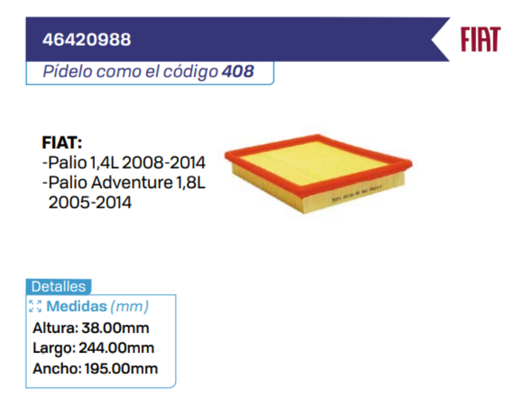 46420988 Filtros de Aire FIAT