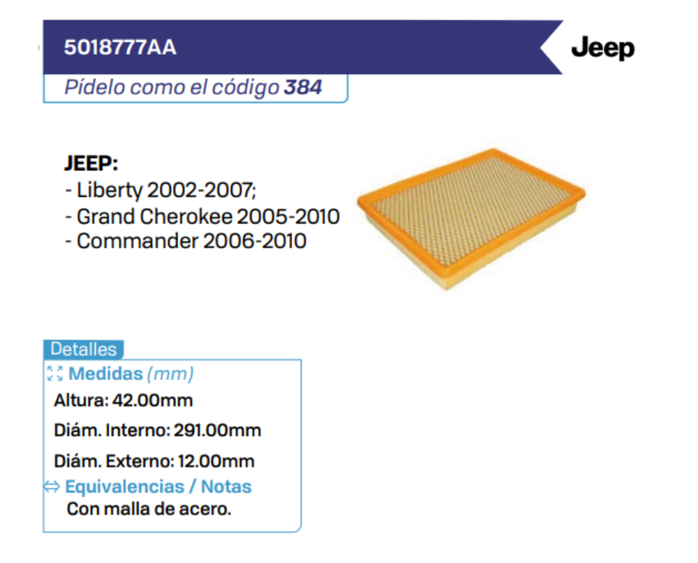 5018777AA Filtros de Aire JEEP