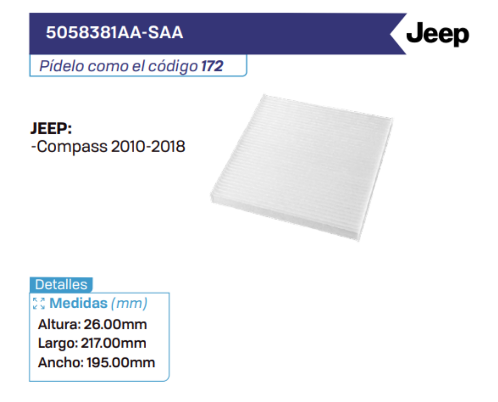 5058381AA-SAA Filtros de cabina JEEP