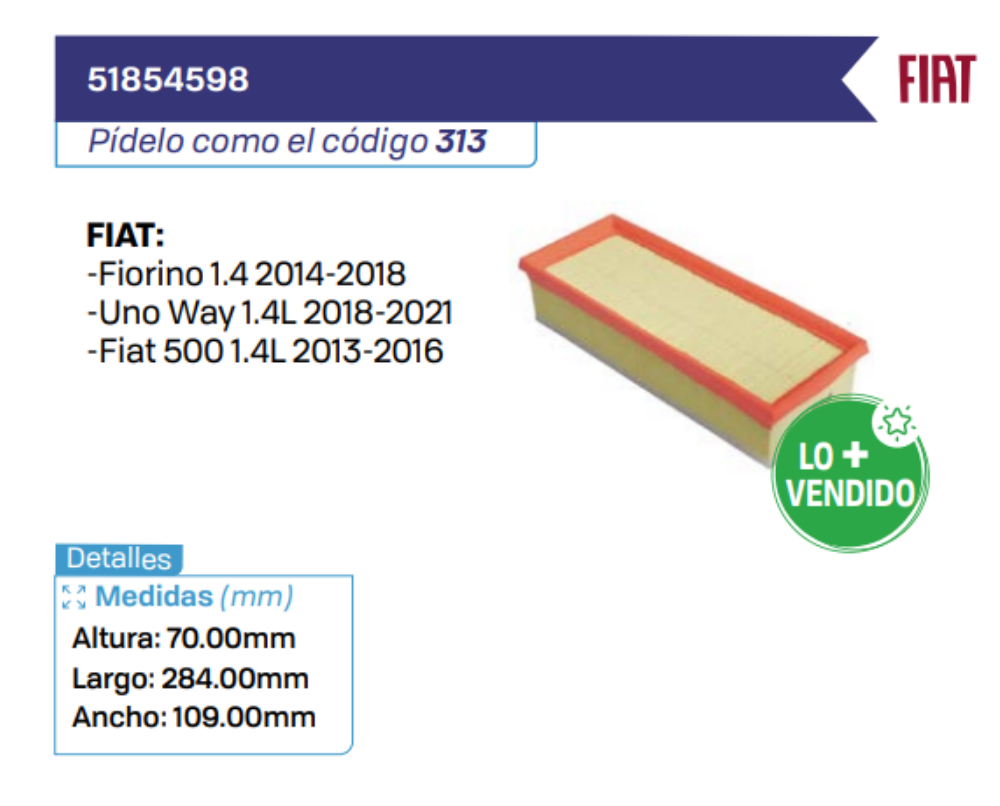 51854598 Filtros de Aire FIAT