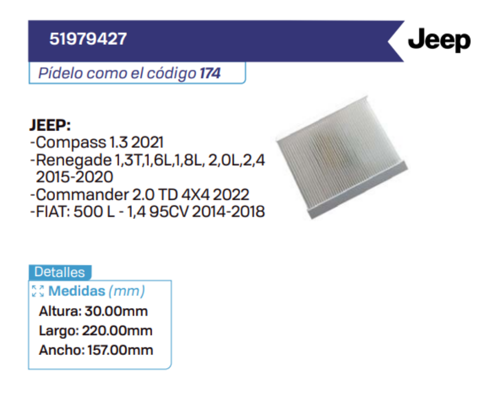 51979427 Filtros de cabina JEEP