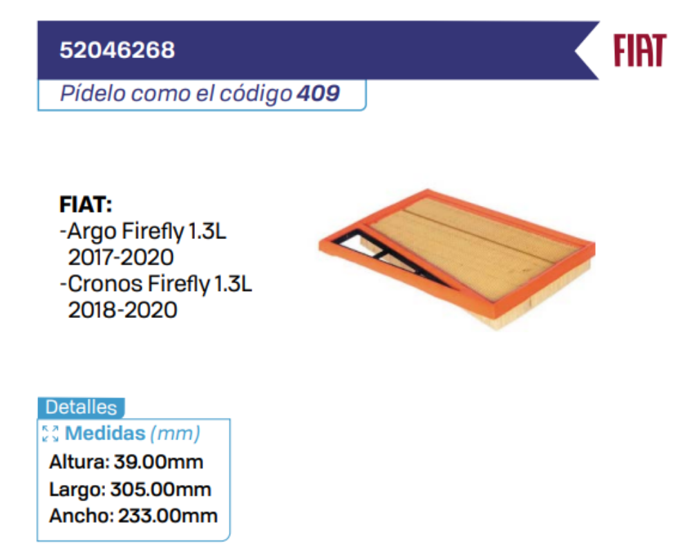 52046268 Filtros de Aire FIAT