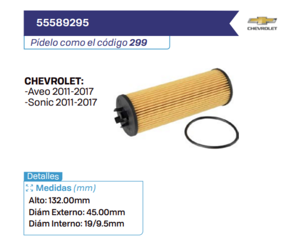55589295 Filtros de aceite CHEVROLET