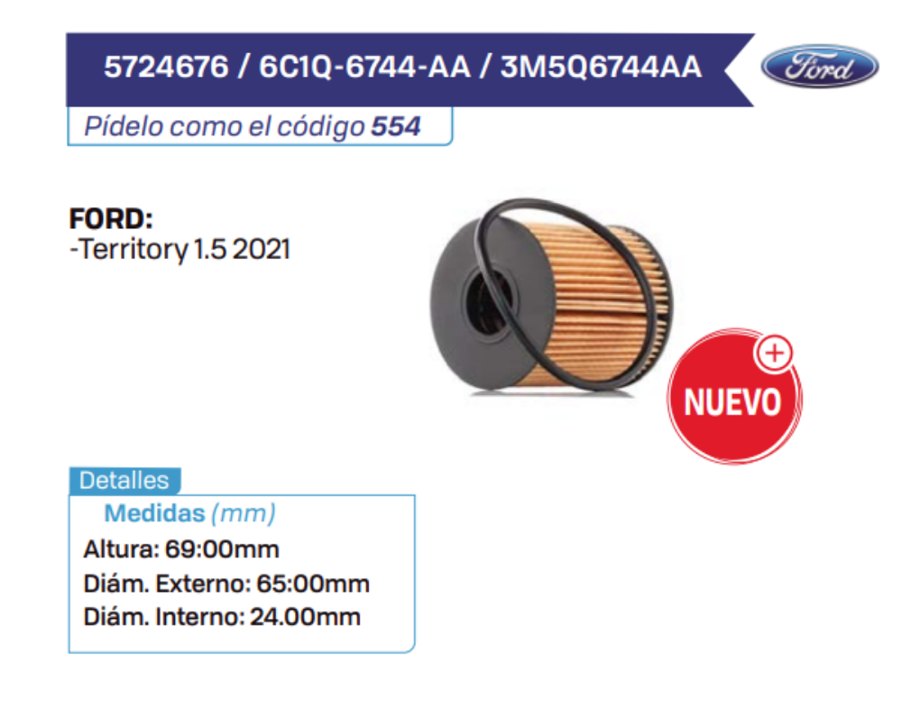 5724676 _ 6C1Q-6744-AA _ 3M5Q6744AA Filtros de aceite FORD