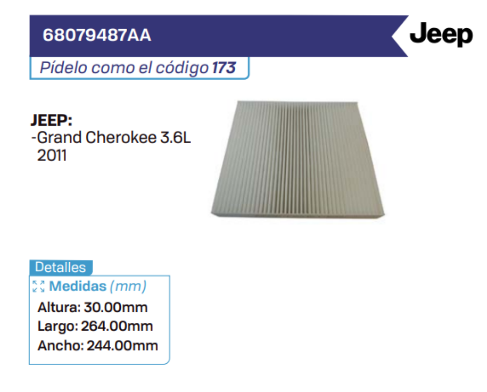 68079487AA Filtros de cabina JEEP