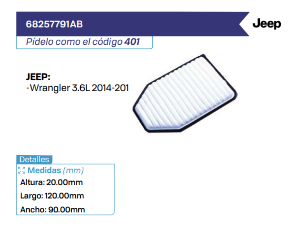 68257791AB Filtros de Aire JEEP