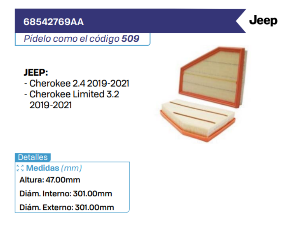 68542769AA Filtros de Aire JEEP